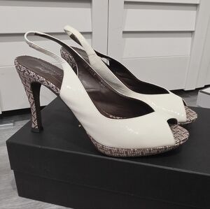 Donald J. Pliner Zola Patent Leather & Jackard Raffia Slingback High Heels